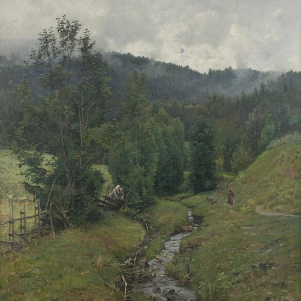 Efter regn, motiv fra Ulvin ved Eidsvold (1883).