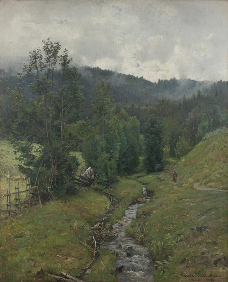 Efter regn, motiv fra Ulvin ved Eidsvold (1883).