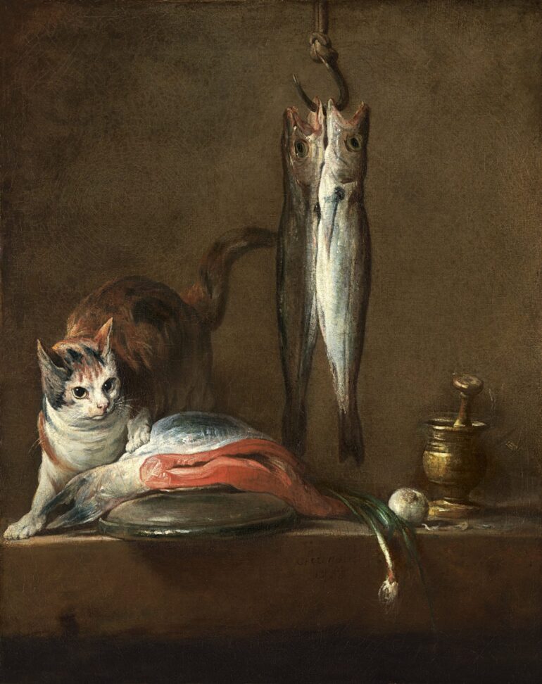 Stilleben med katt og fisk (1728).