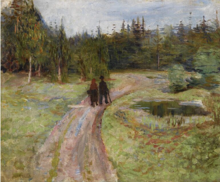 To på vei mot skogen (1884).