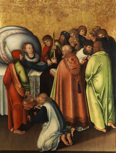 Maria sovner inn, omgitt av apostlene (c.1518).