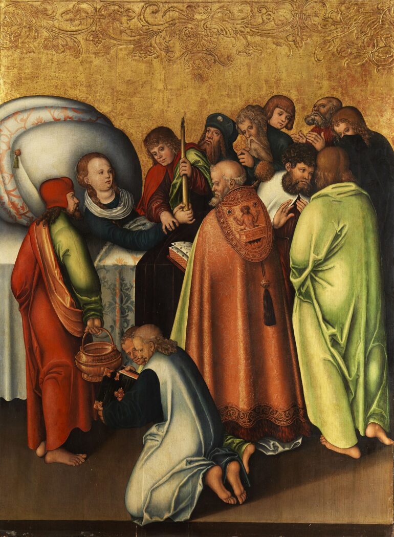 Maria sovner inn, omgitt av apostlene (c.1518).