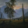 Høyonn mellom bautasteiner på Nornes (1839).