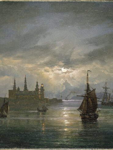 Kronborg Slot i måneskinn (1849?).