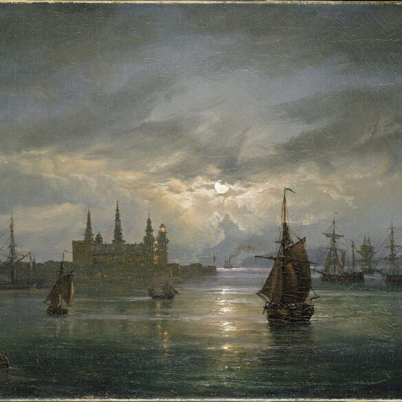 Kronborg Slot i måneskinn (1849?).
