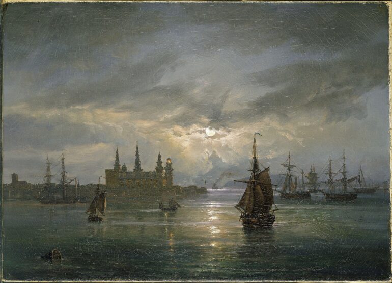 Kronborg Slot i måneskinn (1849?).
