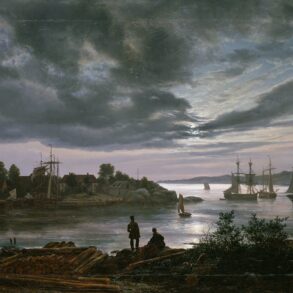 Larvik havn i måneskinn (1839).