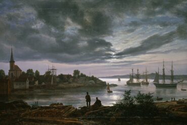 Larvik havn i måneskinn (1839).