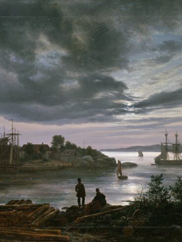 Larvik havn i måneskinn (1839).