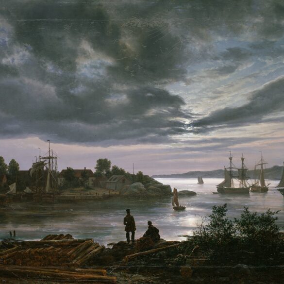 Larvik havn i måneskinn (1839).
