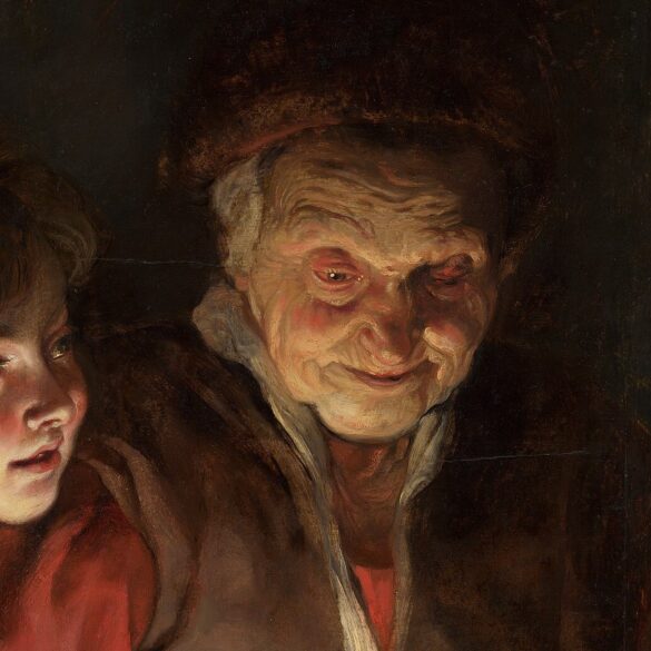 Gammel dame og gutt med lys (1616).