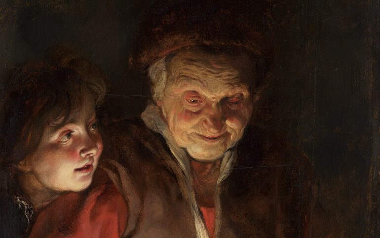 Gammel dame og gutt med lys (1616).