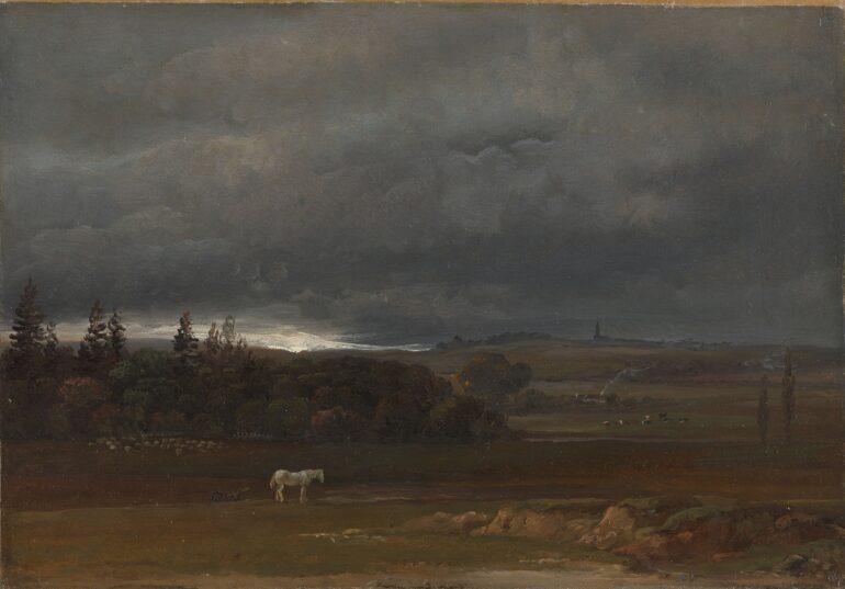 Marker ved Dresden med en hvit hest (1819).