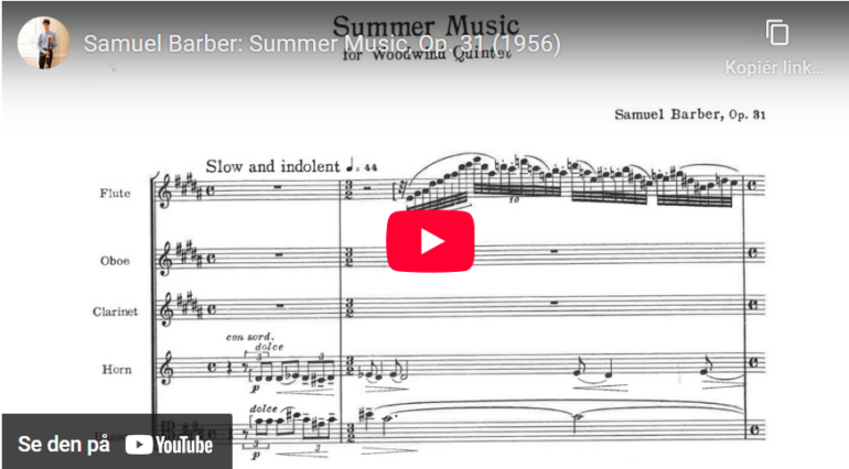 Mellemspil – Barber: Summer Music op. 31 for blåserkvintett (1956),