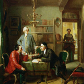 Johann Kaspar Lavater og Gotthold Ephraim Lessing besøker Moses Mendelssohn (1856).