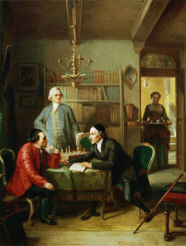 Johann Kaspar Lavater og Gotthold Ephraim Lessing besøker Moses Mendelssohn (1856).