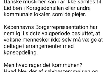 Den Korte Avis | Muslimen Sikandar Siddique raser over, at man ikke længere får lov at holde muslimsk Eid med kønsopdelte møder i København Kommunes lokaler
